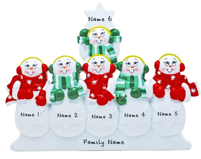Snowman Family of 6 Christmas Ornament - Snowman Tabletop Decoration - Grandkids Christmas Ornament - Personalized Gift For Grandparents