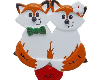Fox Christmas Ornament - Couple Christmas Ornament Fox Family of 2 Christmas Ornament With Name 2026 Personalized Gift Couple Ornament
