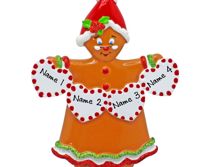 Gingerbread Ornament - Family Christmas Ornament - Grandchildren Ornament - Family of 4 Ornament - Grandkids Christmas Ornament Personalized