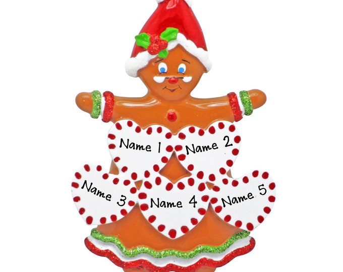 Gingerbread Ornament - Family Christmas Ornament - Grandchildren Ornament - Family of 5 Ornament - Grandkids Christmas Ornament Personalized