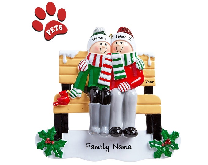 Park Bench Couple - Family of 2 Sitting on Park Bench - Couple Christmas Ornament - Family Ornament With Names - Personalized Family Gift
