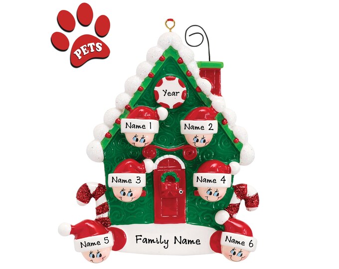 Family Christmas Ornament Personalized 2024 - Our 6 Grandkids Christmas Ornament - Grandparent Ornament - New House Ornament - Add a Pet