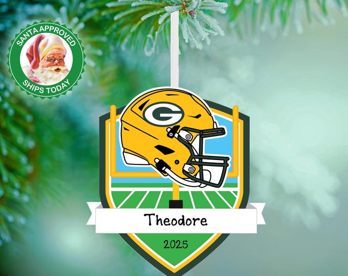 Green Bay Packers Christmas Ornament – Personalized Football Ornament – Custom Football Ornament – Packers Fan Gift – Sports Team Keepsake