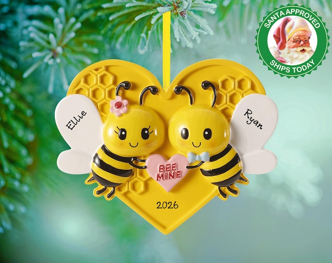 Bee Couple Christmas Ornament – Personalized Honey Bee Ornament – Custom Couples Gift – Family of 2 Ornament With Names