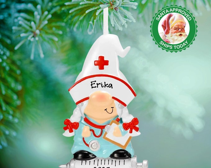 Personalized Nurse Ornament - Nurse Gnome Christmas Ornament – Custom Nurse Ornament - Gifts for Nurses - Custom Name Gift Ornament – Gnomes