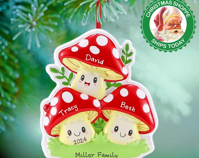 Personalized Mushroom Family Ornament - Family of Three Toadstools - Mushroom Family of 3 Christmas Ornament - Custom Gift For Grandparents