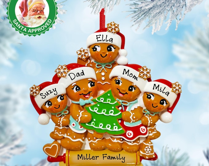 Family of 5 Christmas Ornament Personalized 2025 - Nostalgic Gingerbread Family of 5 Christmas Ornament With Names Gift For Grandparents