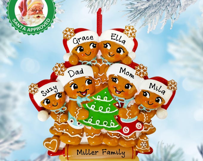 Family of 6 Christmas Ornament Personalized 2025 - Nostalgic Gingerbread Family of 6 Christmas Ornament With Names Gift For Grandparents