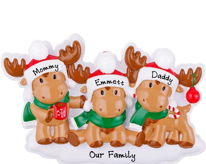Moose Family of 3 Personalized Christmas Ornament - Woodland Animals Ornament - Our 1st Christmas as a Family of Three Personalized Ornament