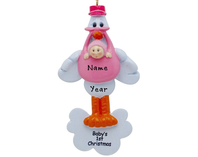 Baby's First Christmas Ornament - Personalized First Christmas Girl Ornament - Custom Baby Girl Ornament 2025 - Baby Bay Stork Arrival