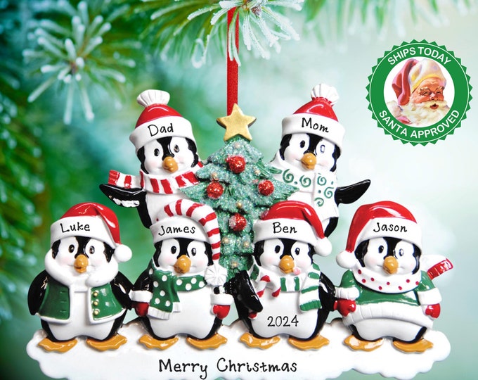 Penguin Family of 6 Christmas Ornament - Family Decorating Christmas Tree - 2025 Family Christmas Ornament - Personalized Gift Grandparents
