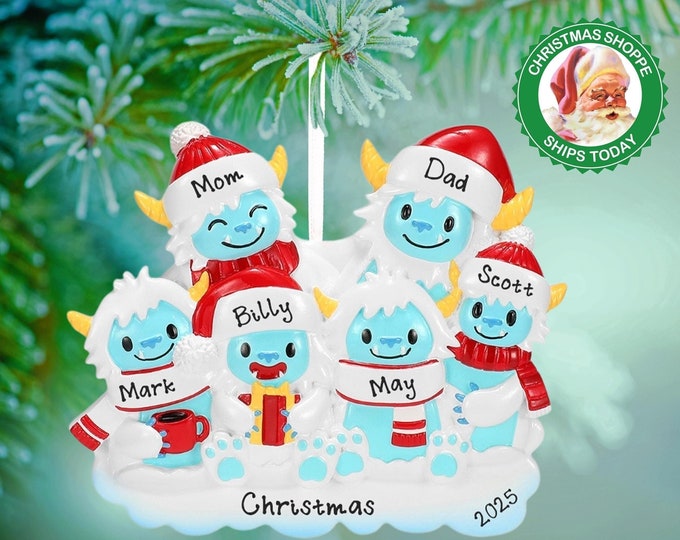 Personalized Family Christmas Ornament - Custom Family of 6 Christmas Ornament - Ornament with Names Gift - Yeti Family Ornament - Bigfoot