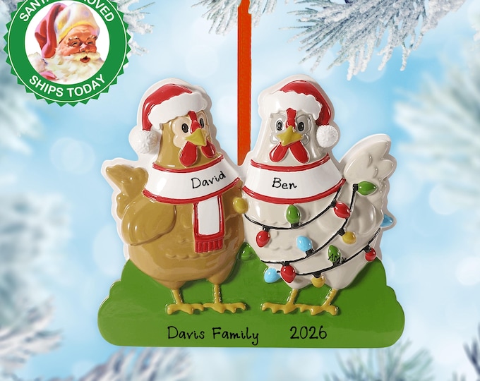 Personalized Chicken Couple Christmas Ornament – Custom Couple Ornament – Farmhouse Chicken Ornament – Homestead Gift