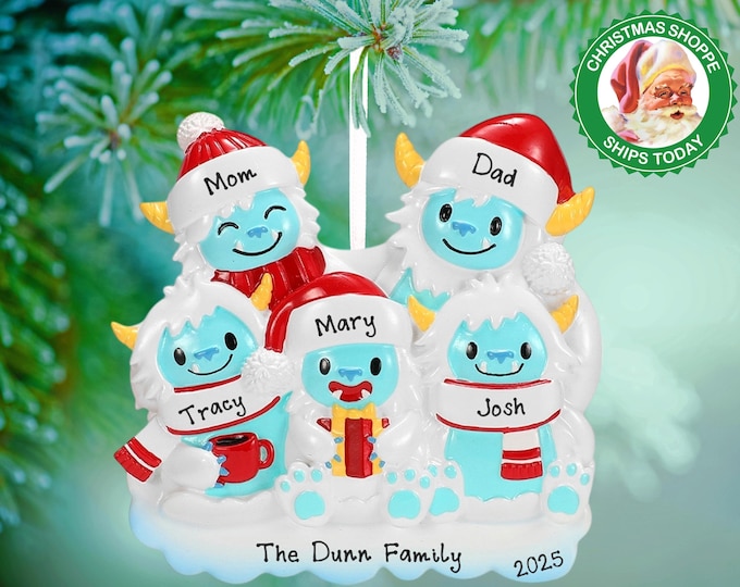 Personalized Family Christmas Ornament - Custom Family of 5 Christmas Ornament - Ornament with Names Gift - Yeti Family Ornament - Bigfoot