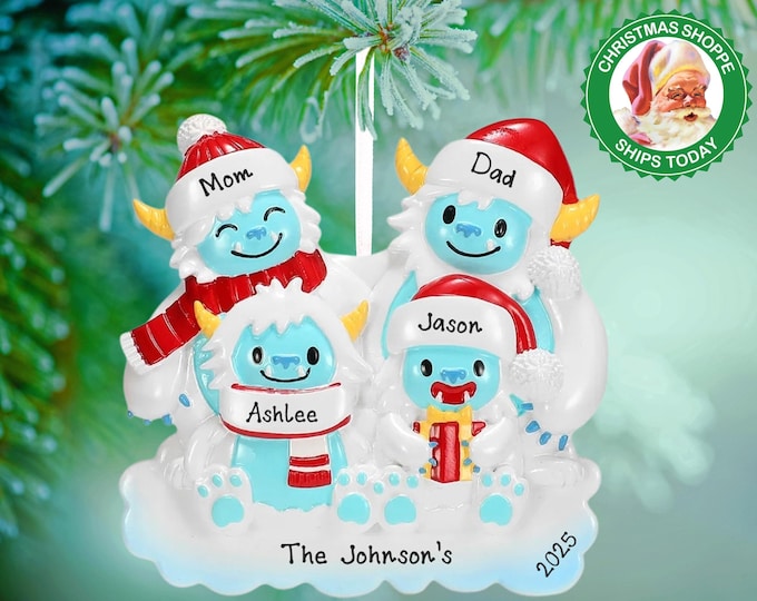 Personalized Family Christmas Ornament - Custom Family of 4 Christmas Ornament - Ornament with Names Gift - Yeti Family Ornament - Bigfoot