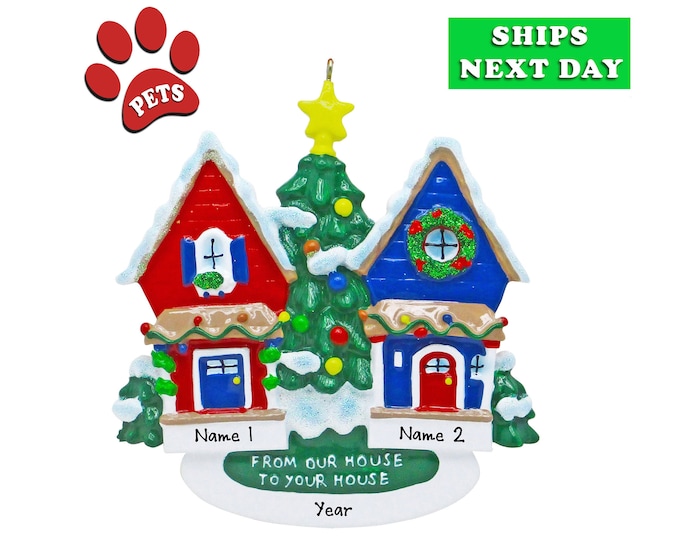 Personalized Neighbor to Neighbor Christmas Ornament 2025 - From Our House To Yours Neighbor Gift - Housewarming Gift - Add A Dog, Cat, Dog