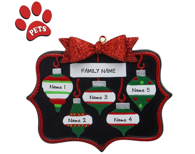 Frailly Christmas Ornament 2023 - Family of 5 Christmas Ornament Personalized - Our 5 Grandchildren - Grandparent Ornament, Add a Pet, Dog