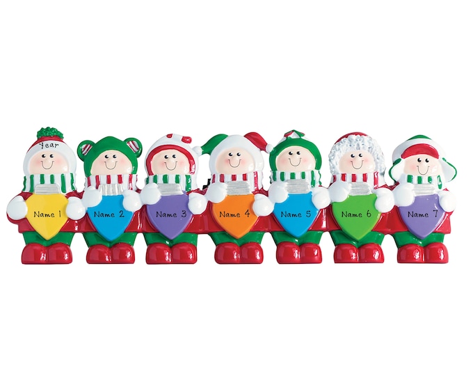 7 Grandkids Holding Christmas Lights - Family of 7 Personalized Christmas Ornament - Tabletop Decoration - Custom Name Gift For Grandparents