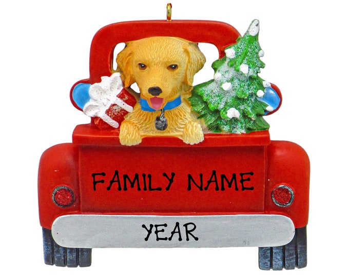Golden Retriever Dog Christmas Ornament - Puppy In Red Pickup Truck Ornament - First Christmas Dog Ornament - Dog Ornament Personalized 2025