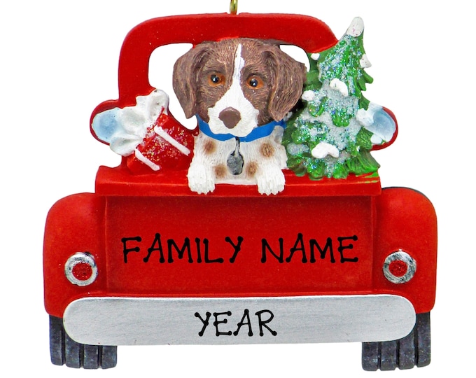 German Short Haired Pointer Christmas Ornament, New Puppy In Red Pickup Truck, First Christmas Dog Ornament - Dog Ornament Personalized 2025