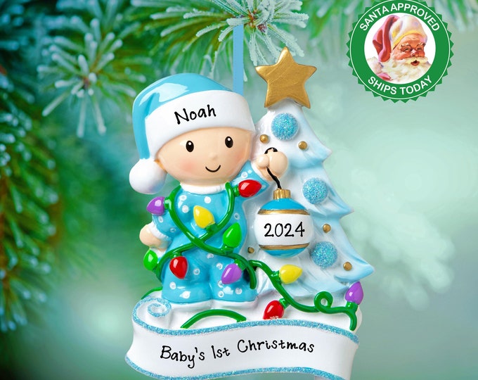 Toddler Decorating Tree - Baby's 1st Christmas Ornament - Baby Boy's 1st Christmas Personalized Ornament - Custom Baby Shower Gift for Mom
