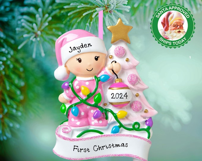 Toddler Decorating Tree - Baby's 1st Christmas Ornament - Baby Girl's 1st Christmas Personalized Ornament - Custom Baby Shower Gift for Mom