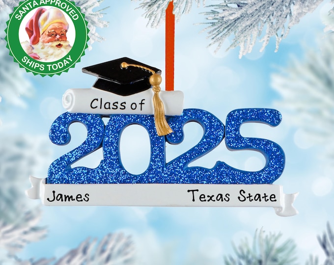 Graduation Ornament 2025 - Custom High School Graduation Ornament - College, Masters, Class of 2025 Graduation, Personalized Graduate Gift