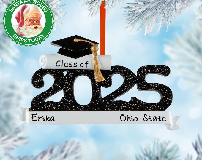 Graduation Ornament 2025 - Custom High School Graduation Ornament - College, Masters, Class of 2025 Graduation, Personalized Graduate Gift