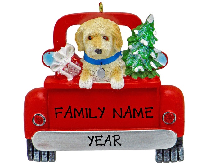 Labradoodle Dog Christmas Ornament - Puppy In Red Pickup Truck Ornamen - First Christmas Dog Ornament - Dog Ornament Personalized 2025