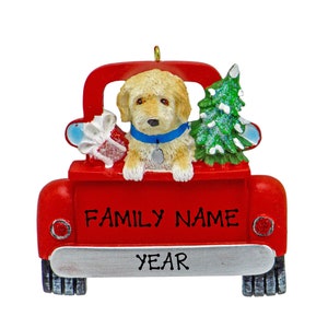 Labradoodle Dog Christmas Ornament - Puppy In Red Pickup Truck Ornamen - First Christmas Dog Ornament - Dog Ornament Personalized 2023