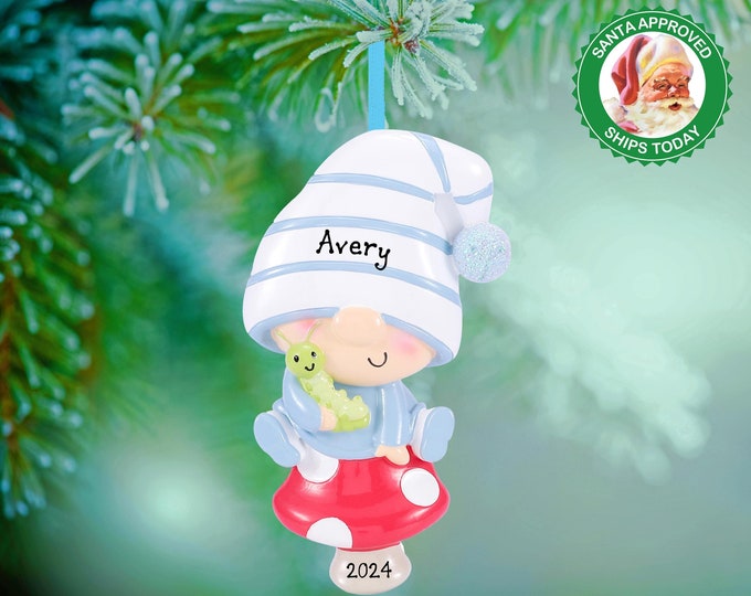 Personalized Baby's 1st Christmas - Baby Boy First Christmas Ornament - Blue Baby Boy Gnome - Baby Shower Gift - New Baby Announcement