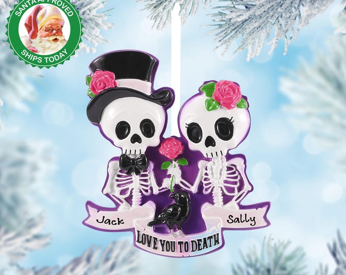 Personalized Christmas Ornament – Gothic Wedding Skeleton Couple – First Christmas Married – Goth Anniversary Gift – Love You Forever