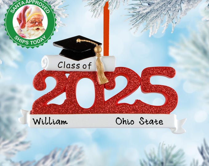 Graduation Ornament 2025 - Custom High School Graduation Ornament - College, Masters, Class of 2025 Graduation, Personalized Graduate Gift