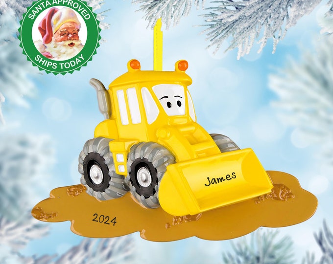 Personalized Ornaments for Kids - Bulldozer Ornament with Boys Name - Construction Worker Ornament For Grandkids - Custom Gift For Toddlers