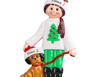 Custom Girl and Dog Ornament - New Puppy Gift - Dog Walker Gift - Dog Mom First Christmas Ornament With Name, Personalized Gift For Dog Mom