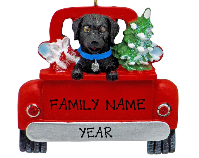 Black Labrador Dog Christmas Ornament - Puppy In Red Pickup Truck Ornament - First Christmas Dog Ornament - Dog Ornament Personalized 2025