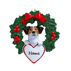 Jack Russell Christmas Ornament - Personalized Dog Lover Ornament - Jack Russell Puppy in Christmas Wreath - Custom Gift For New Pet Owners