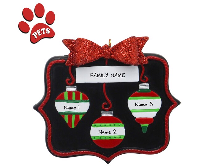 Frailly Christmas Ornament 2024 - Family of 3 Christmas Ornament Personalized - Our 3 Grandchildren - Grandparent Ornament, Add a Pet, Dog