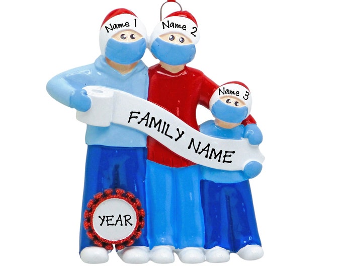 Mask Family Ornament - Family of 3 Ornament - Quarantine Ornament - Face Mask Ornament - Corona Christmas Ornament - Funny Covid Gift