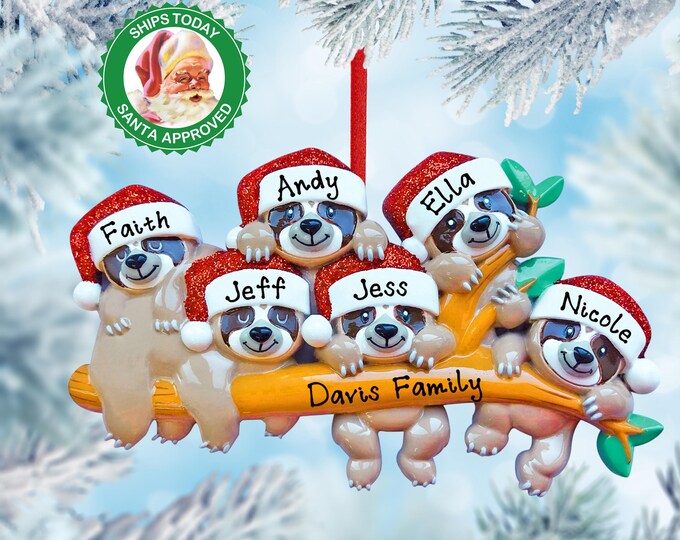 Sloth Family of 6 Ornament, 2025 Family of 6 Ornament, Family Christmas Ornament, Personalized Sloth Ornament With Name, Our 6 Grandkids
