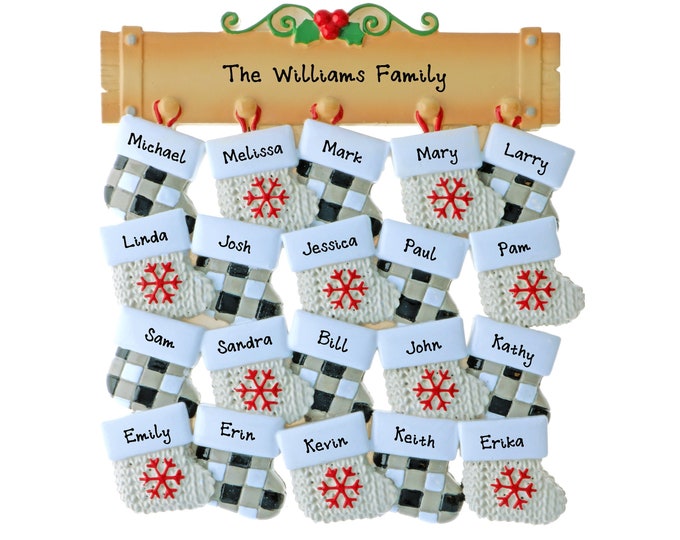 Family Christmas Ornament Up to 20 Names Christmas Stockings on Mantle - Personalized Ornament for Large Families - Grandparent Gifts