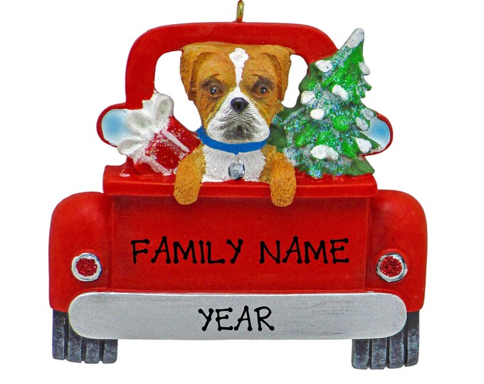 Boxer Dog Christmas Ornament - Puppy In Red Pickup Truck Ornament - First Christmas Dog Ornament - Dog Ornament Personalized 2025