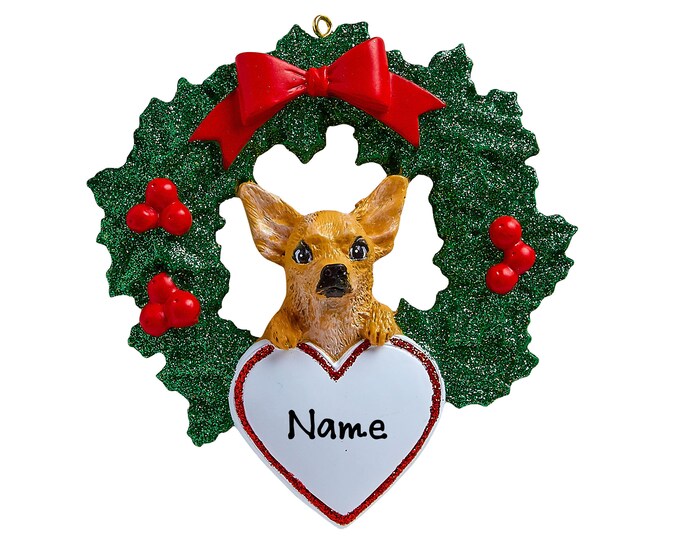 Chihuahua Christmas Ornament -Personalized Dog Lover Ornament - Chihuahua Puppy in Christmas Wreath - Personalized Gift For New Pet Owners