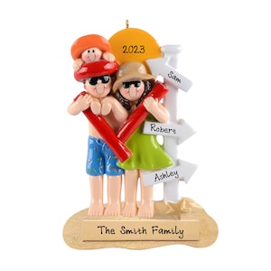 Couple Beach Vacation - At The Beach Vacation Ornament, Personalized Couple Christmas Ornament, Custom Destination Ornament With Family Name