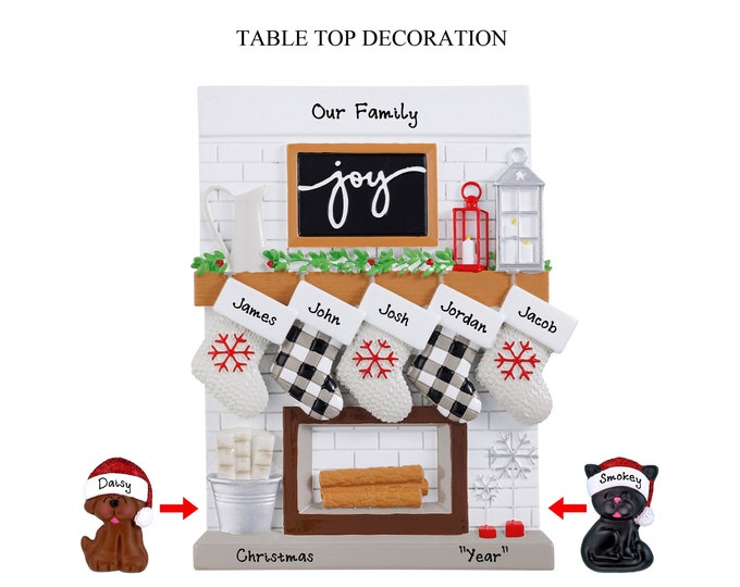 Family of 5 Christmas Stockings on Fireplace Mantle - Custom Ornament For Large Family - Table Decoration - Personalized Grandparent Gifts