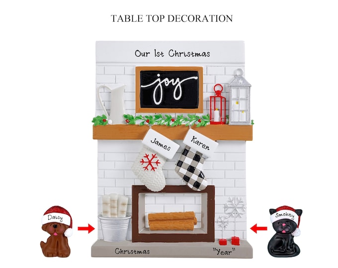 Family of 2 Christmas Stockings on Fireplace Mantle, Couple Christmas Ornament, Personalized Gift For Newlyweds, Christmas Table Decoration