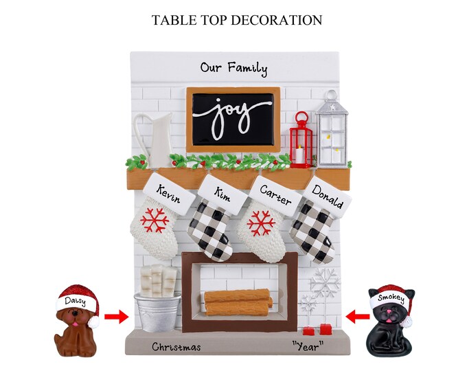 Family of 4 Christmas Stockings on Fireplace Mantle - Custom Ornament For Large Family - Table Decoration - Personalized Grandparent Gifts