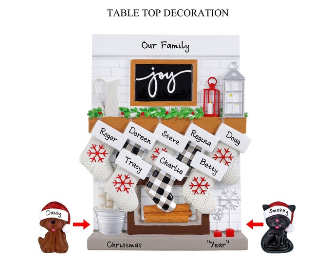 Family of 8 Christmas Stockings on Fireplace Mantle - Custom Ornament For Large Family - Table Decoration - Personalized Grandparent Gifts