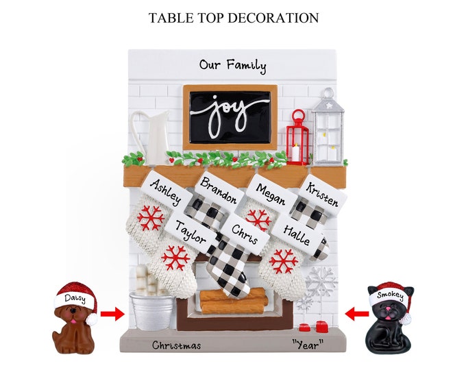 Family of 7 Christmas Stockings on Fireplace Mantle - Custom Ornament For Large Family - Table Decoration - Personalized Grandparent Gifts