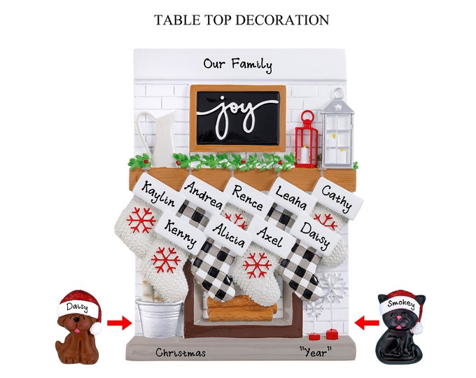 Family of 9 Christmas Stockings on Fireplace Mantle - Custom Ornament For Large Family - Table Decoration - Personalized Grandparent Gifts